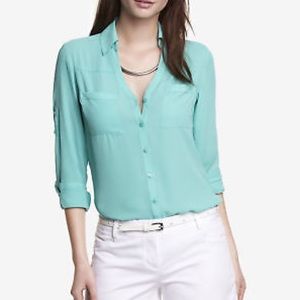 Express Portofino Seafoam Button Down Blouse